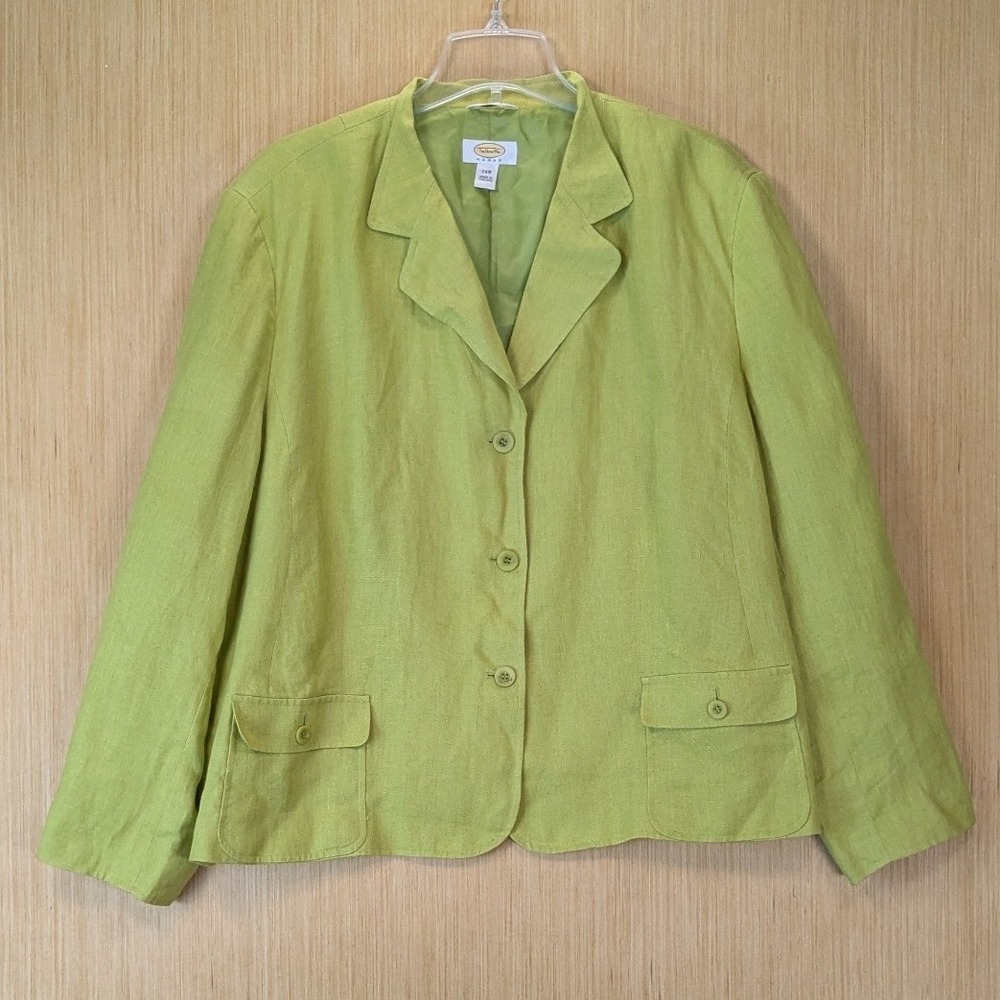 Talbots Woman Irish Linen Blazer Lime Green 3 Button Jacket Plus Size 24W